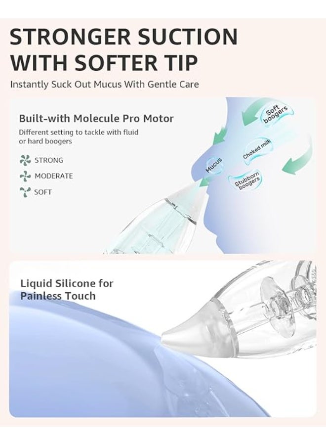 GROWNSY Electric Nasal Aspirator for Baby - Automatic Nose Cleaner with 3 Silicone Tips - Adjustable Suction Levels with Music & Light Soothing Function (Purple) - Image 2